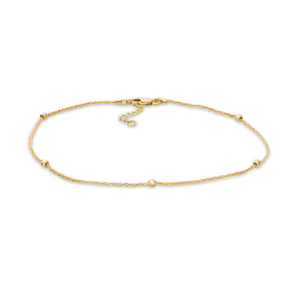 Diamond-Cut Bead Station Anklet in 10K Gold - 10"
