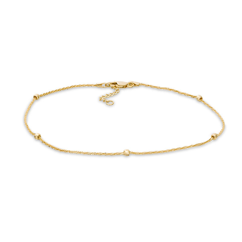 Diamond-Cut Bead Station Anklet in 10K Gold - 10"