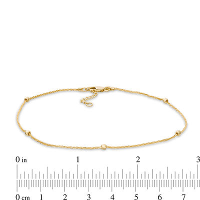 Diamond-Cut Bead Station Anklet in 10K Gold - 10"