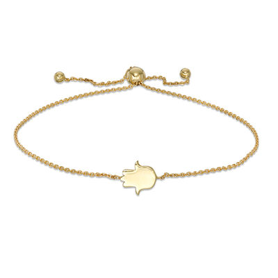 Polished Hamsa Bolo Bracelet in 10K Gold - 9.5"