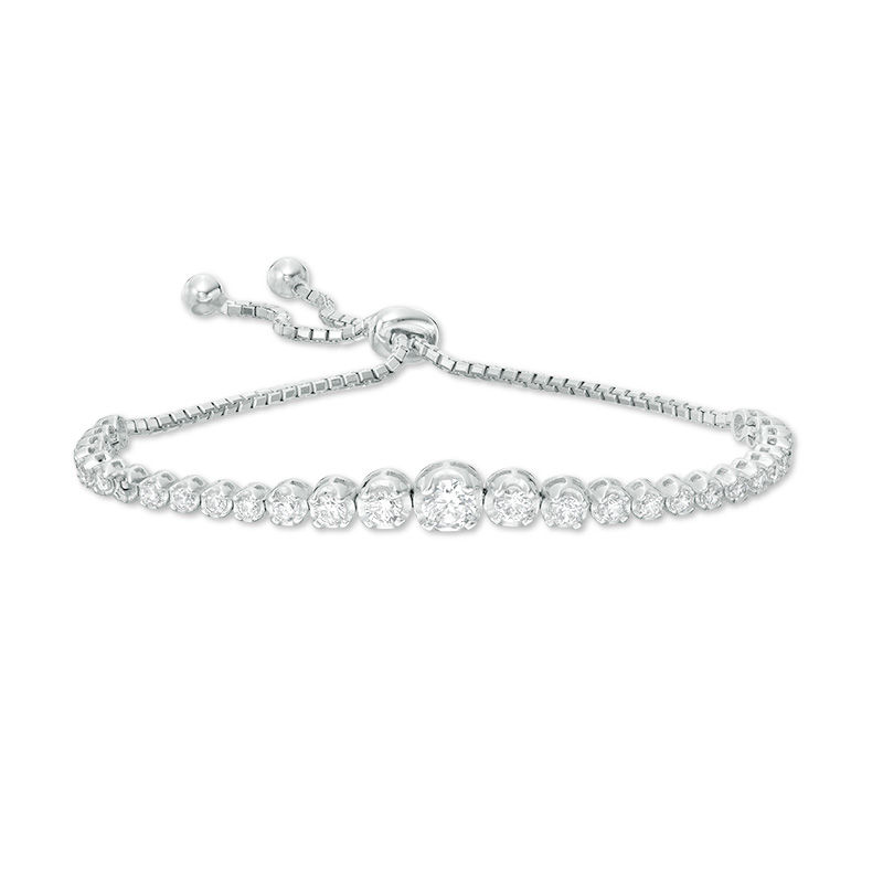 Main Image 1 of Graduated Cubic Zirconia Bolo Bracelet in Sterling Silver - 9.5"