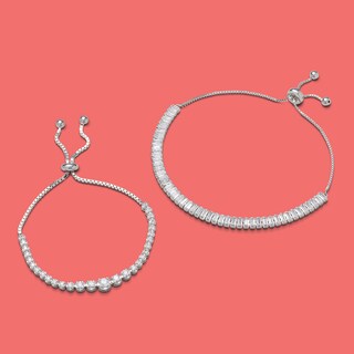 Graduated Cubic Zirconia Bolo Bracelet in Sterling Silver - 9.5"