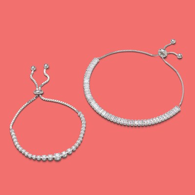 Graduated Cubic Zirconia Bolo Bracelet in Sterling Silver - 9.5"