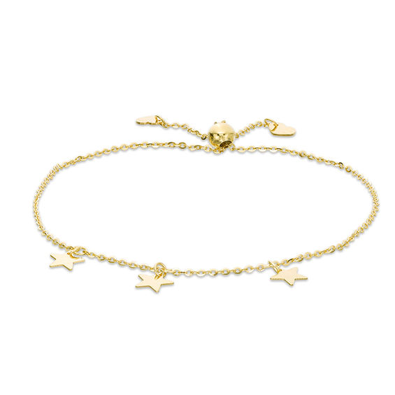 Triple Star Station Bolo Bracelet in 10K Gold - 9"