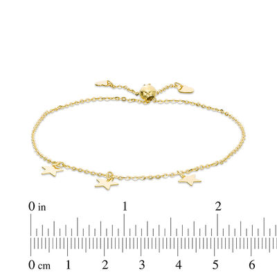 Triple Star Station Bolo Bracelet in 10K Gold - 9"