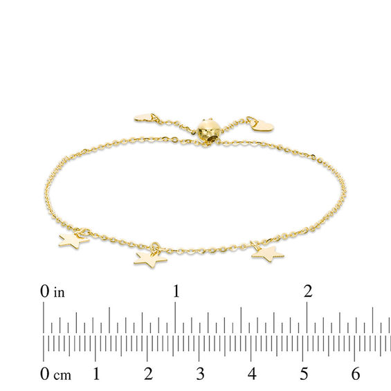 Triple Star Station Bolo Bracelet in 10K Gold - 9"