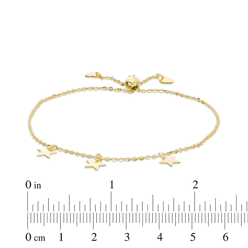 Triple Star Station Bolo Bracelet in 10K Gold - 9"