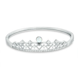 5mm Simulated Opal and Cubic Zirconia Heart Accent Crown Bangle in Sterling Silver