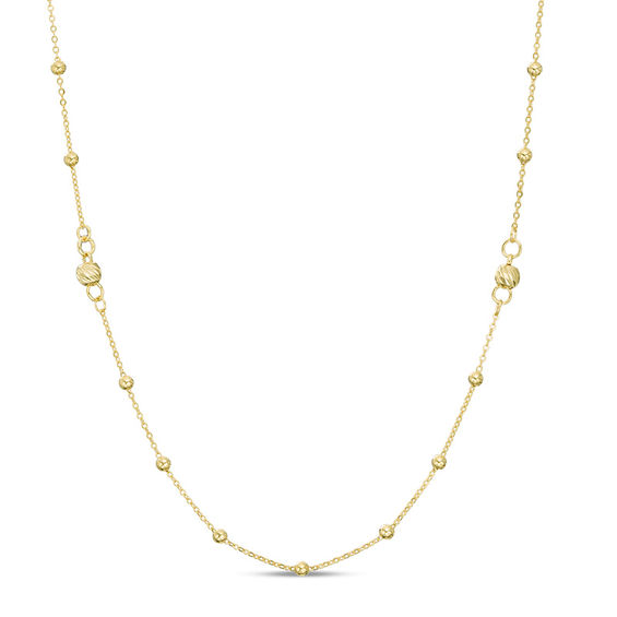 3mm Diamond-Cut Bead Station Necklace in 10K Gold - 30"