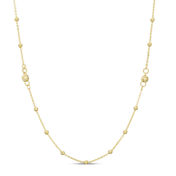 3mm Diamond-Cut Bead Station Necklace in 10K Gold - 30"