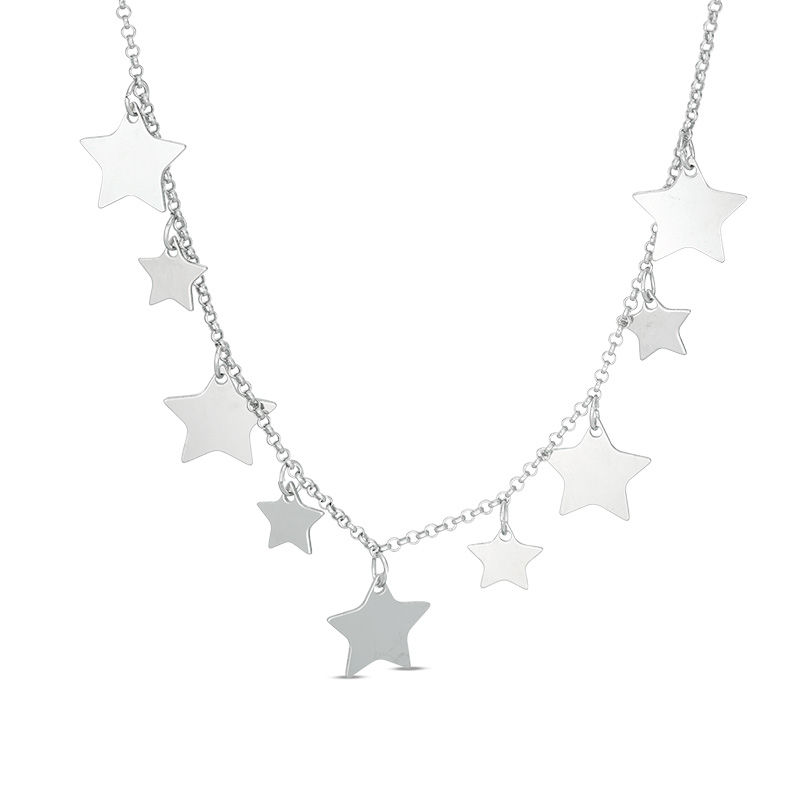 Main Image 1 of Star Dangle Necklace in Sterling Silver - 19"