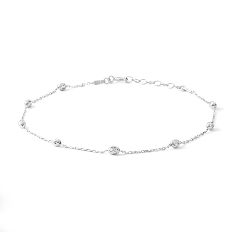 Sterling Silver Diamond-Cut Bead Station Anklet Made in Italy - 9" + 1"