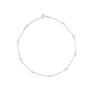 Sterling Silver Diamond-Cut Bead Station Anklet Made in Italy - 9" + 1"