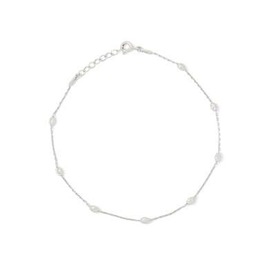 Sterling Silver Diamond-Cut Bead Station Anklet Made in Italy - 9" + 1"