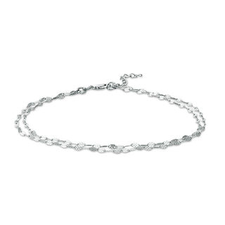 Made in Italy 035 Gauge Diamond-Cut Double Strand Valentino Chain Anklet in Sterling Silver - 10"