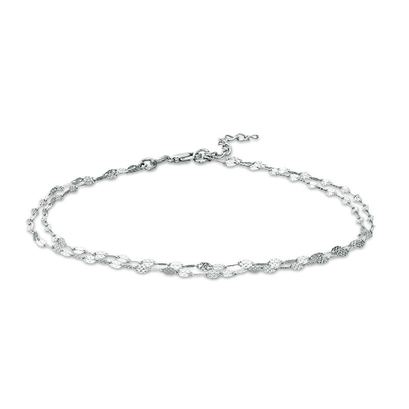 Made in Italy 035 Gauge Diamond-Cut Double Strand Valentino Chain Anklet in Sterling Silver - 10"