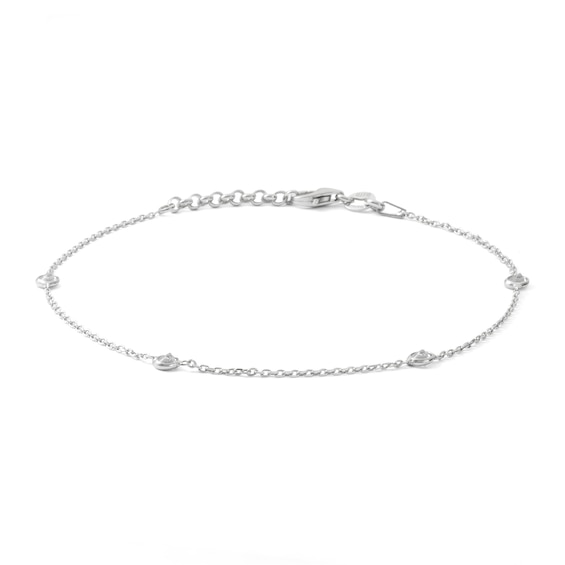 Made in Italy Cubic Zirconia Station Anklet in Solid Sterling Silver - 10"