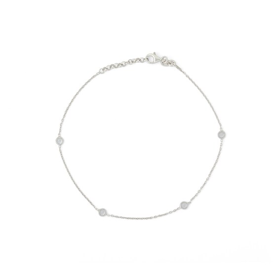 Made in Italy Cubic Zirconia Station Anklet in Solid Sterling Silver - 10"