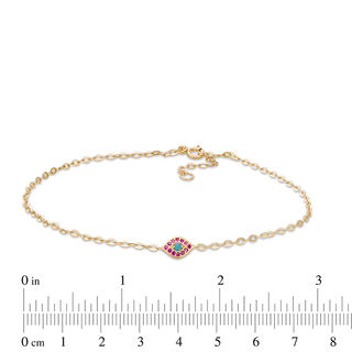 Simulated Turquoise and Red Cubic Zirconia Evil Eye Anklet in 10K Gold - 10"