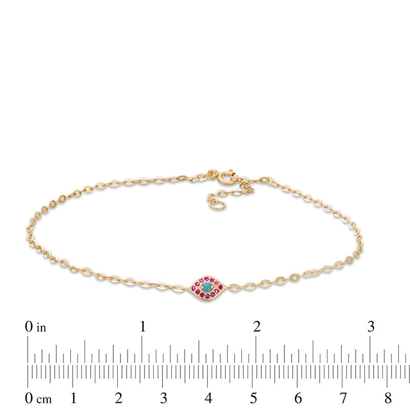 Main Image 2 of Simulated Turquoise and Red Cubic Zirconia Evil Eye Anklet in 10K Gold - 10"