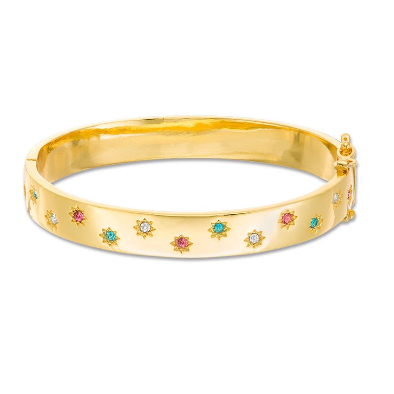 Child's Multi-Color Cubic Zirconia Star Bangle in Brass with 18K Gold Plate - 5.9"