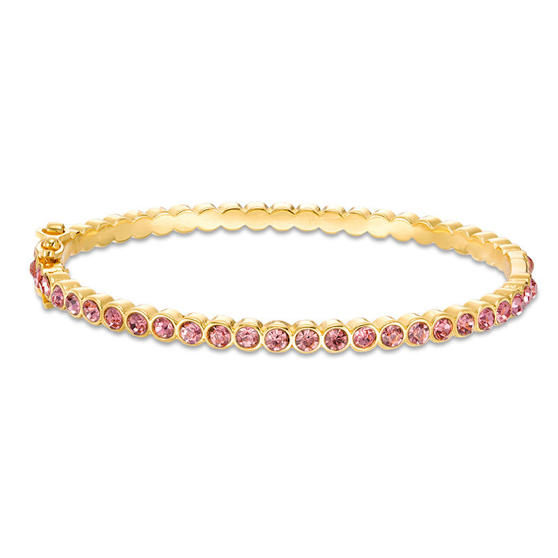 Main Image 1 of Child's Pink Crystal Hinged Bangle in Brass with 18K Gold Plate - 5.9"