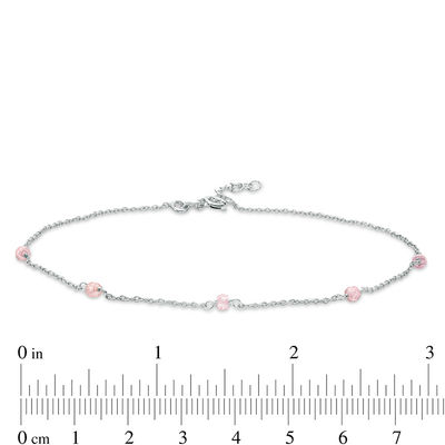 Pink Cubic Zirconia Bead Anklet in Sterling Silver - 10"