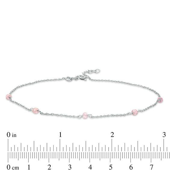 Pink Cubic Zirconia Bead Anklet in Sterling Silver - 10"