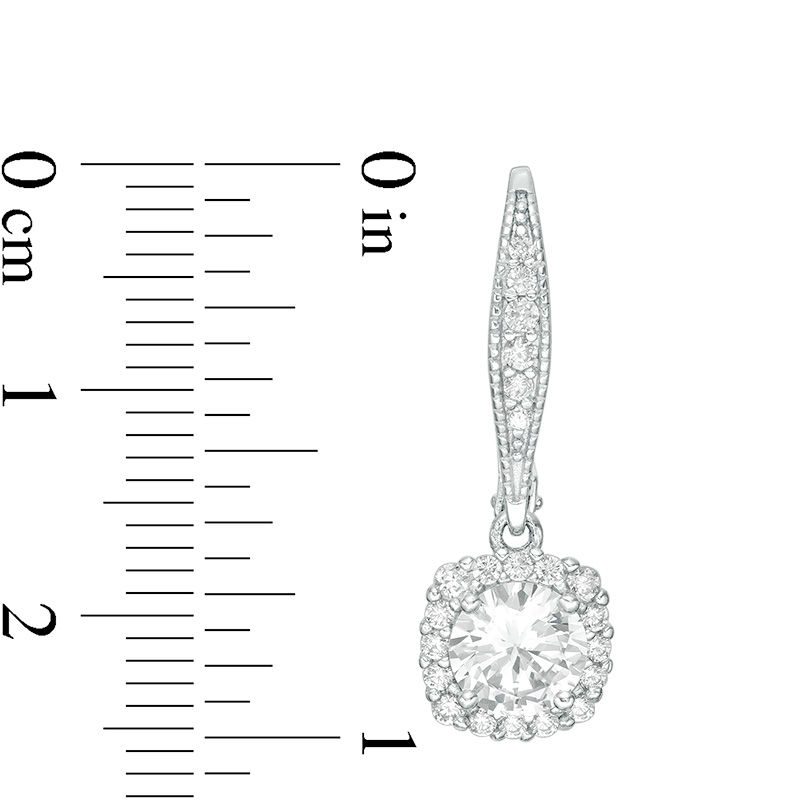 Main Image 2 of 6mm Cubic Zirconia Cushion Frame Vintage-Style Drop Earrings in Sterling Silver