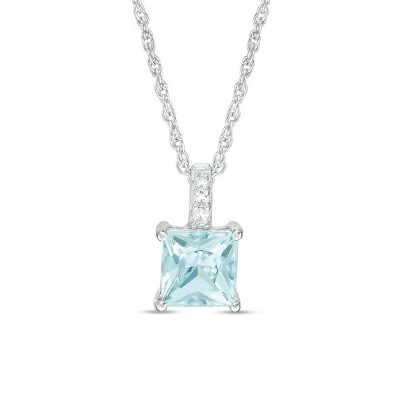 6mm Princess-Cut Lab-Created Blue Quartz and White Sapphire Pendant in Sterling Silver