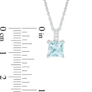 6mm Princess-Cut Lab-Created Blue Quartz and White Sapphire Pendant in Sterling Silver
