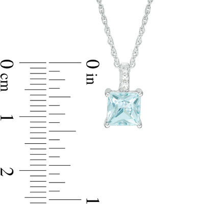 6mm Princess-Cut Lab-Created Blue Quartz and White Sapphire Pendant in Sterling Silver