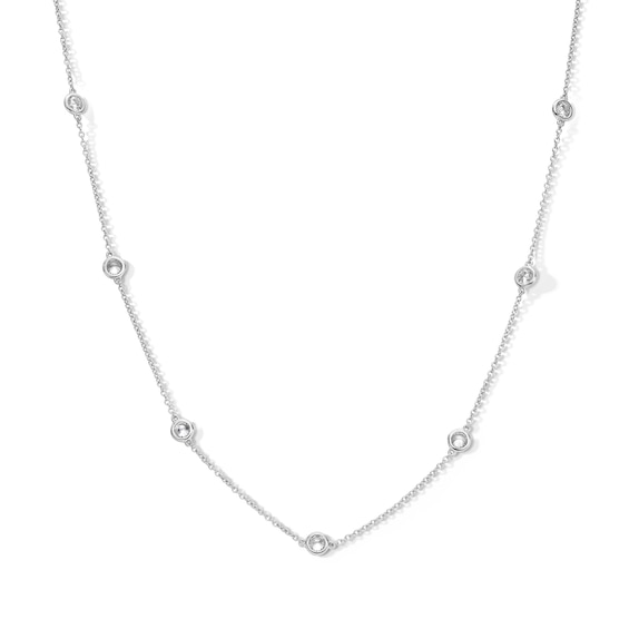 Sterling Silver CZ Bezel-Set Station Necklace - 18"