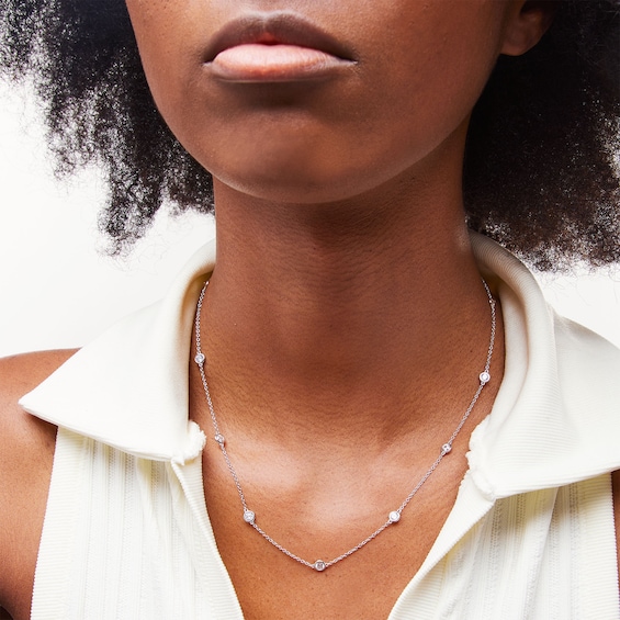 Sterling Silver CZ Bezel-Set Station Necklace - 18"