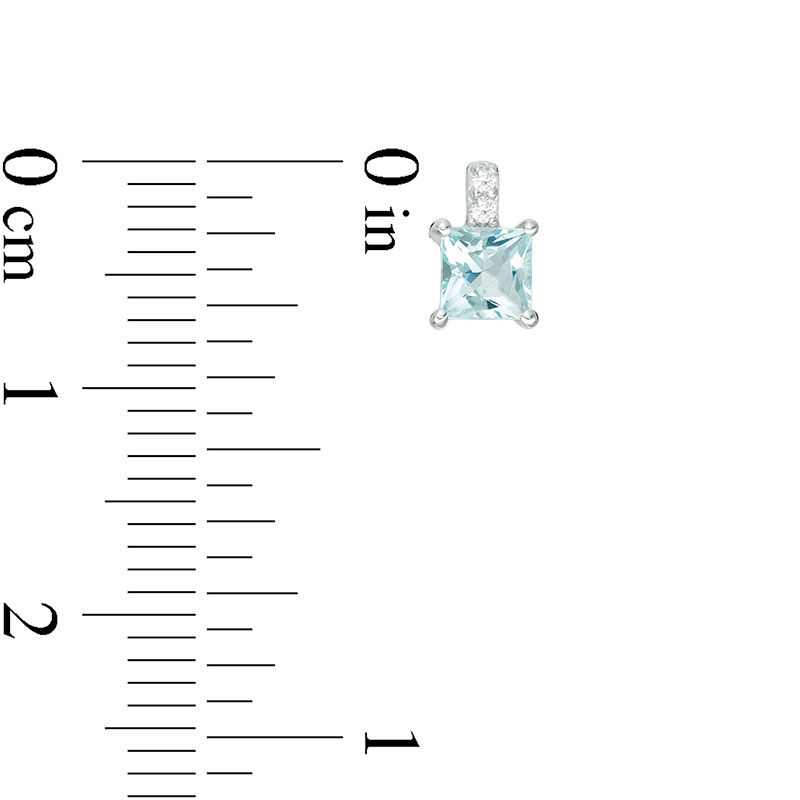 Main Image 2 of 4mm Princess-Cut Lab-Created Blue Quartz and White Sapphire Stud Earrings in Sterling Silver