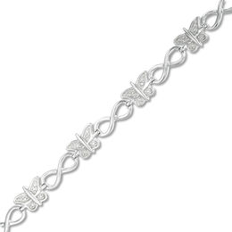 Diamond Accent Butterfly Infinity link Bracelet in Sterling Silver - 7.25&quot;