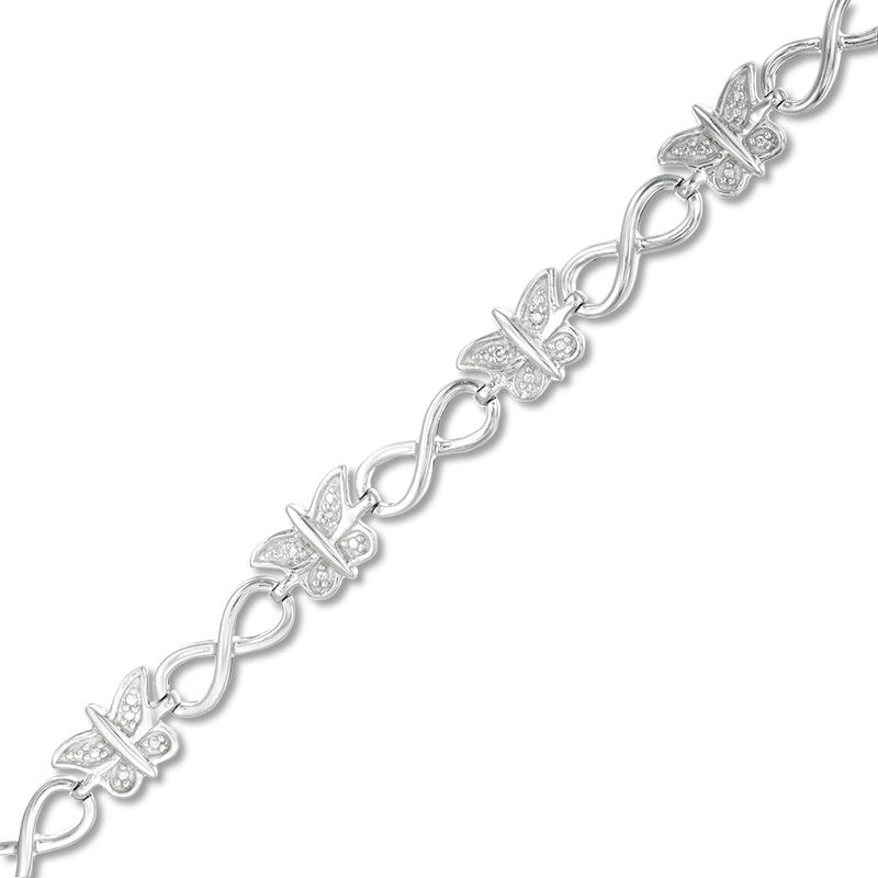 Diamond Accent Butterfly Infinity link Bracelet in Sterling Silver - 7.25"