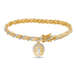 Diamond Accent Beaded Saint Christopher Charm Twisted Link Bracelet in Sterling Silver with 18K Gold Plate - 7.25&quot;