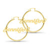 Thumbnail Image 0 of 45mm Script Name Tube Hoop Earrings in Sterling Silver with 14K Gold Plate (1 Line)