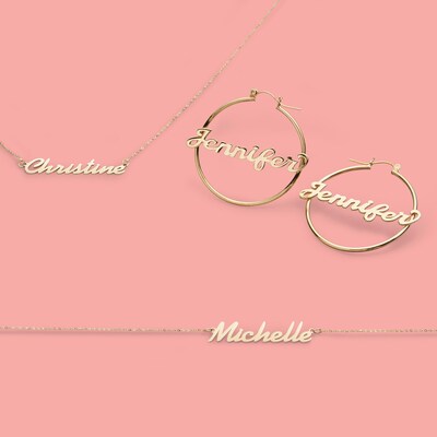 45mm Script Name Tube Hoop Earrings in Sterling Silver with 14K Gold Plate (1 Line)