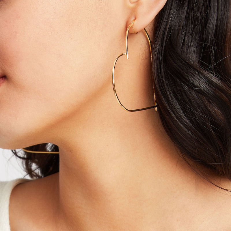 Main Image 2 of Made in Italy 50mm Heart-Shaped Hoop Earrings in 10K Gold Tube