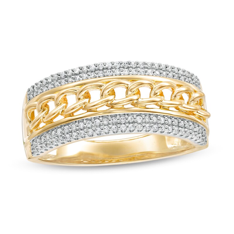 1/3 CT. T.W. Diamond Double Row Border Chain Link Ring in 10K Gold