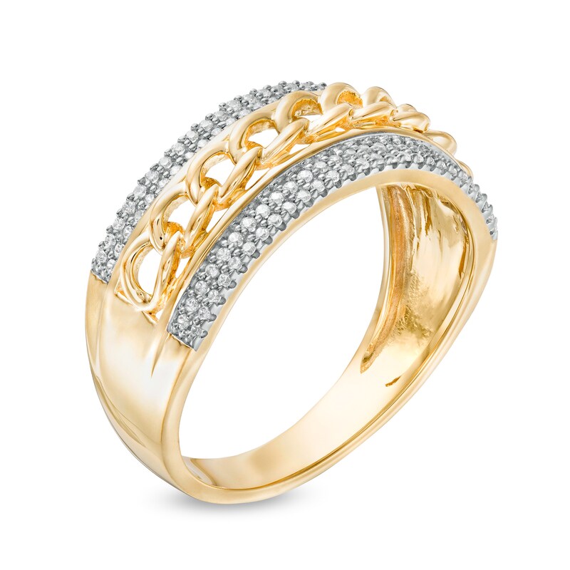 1/3 CT. T.W. Diamond Double Row Border Chain Link Ring in 10K Gold