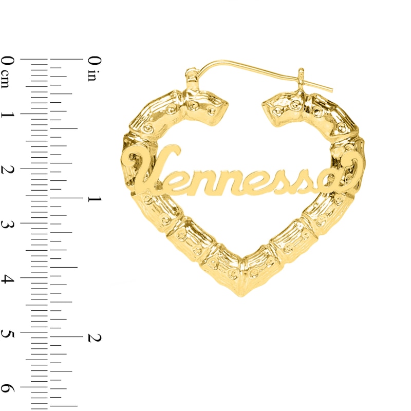 10K YELLOW GOLD HEART BAMBOO HOOPS -LARGE