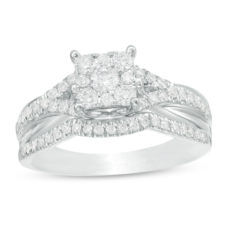 5/8 CT. T.W. Square Composite Diamond Split Shank Overlay Bridal Set in 10K White Gold