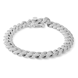 Cubic Zirconia 10mm Curb Chain Bracelet in Solid Sterling Silver - 8.5&quot;