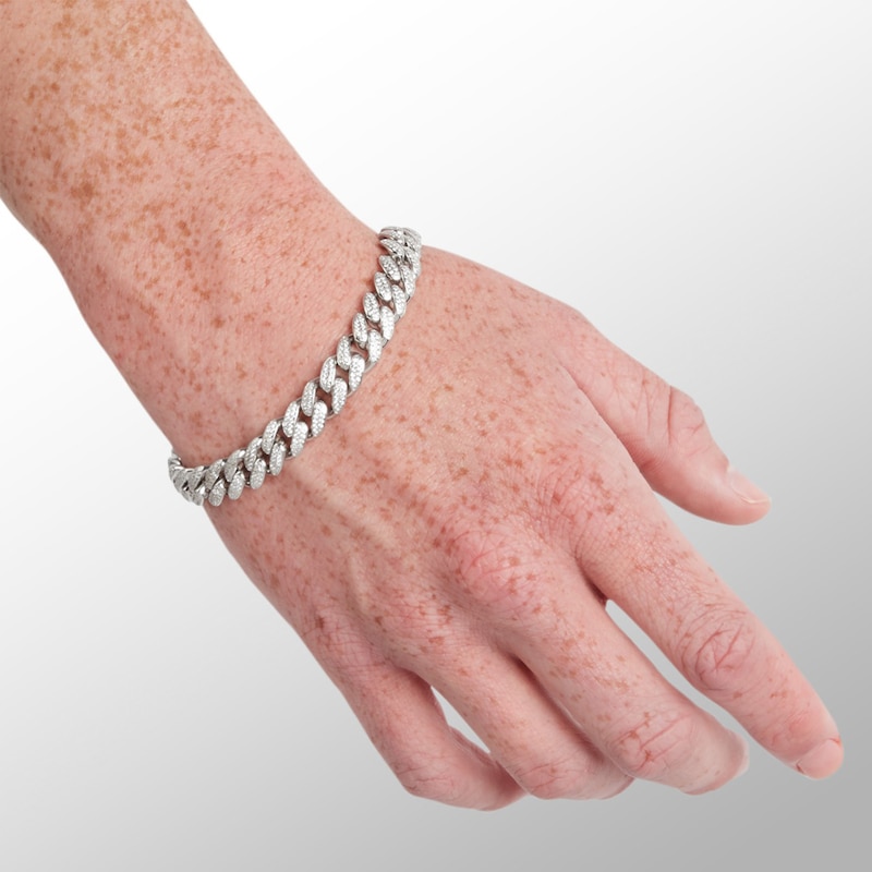 Main Image 3 of Cubic Zirconia 10mm Curb Chain Bracelet in Solid Sterling Silver - 8.5"