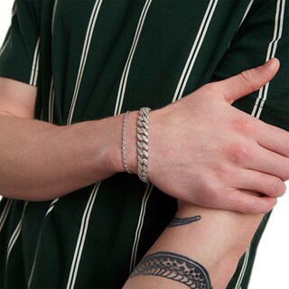 Cubic Zirconia 10mm Curb Chain Bracelet in Solid Sterling Silver - 8.5"