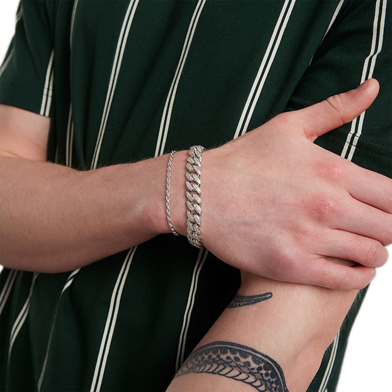 Main Image 4 of Cubic Zirconia 10mm Curb Chain Bracelet in Solid Sterling Silver - 8.5"