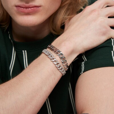 Cubic Zirconia 10mm Curb Chain Bracelet in Solid Sterling Silver - 8.5"